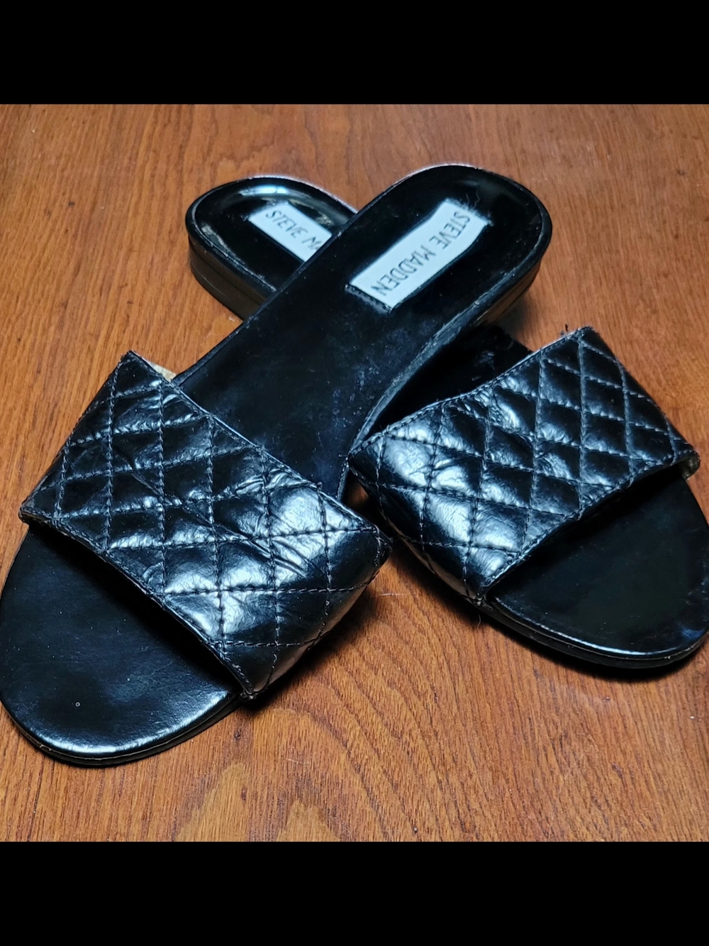 Steve Madden Black Quilted Slide Mules